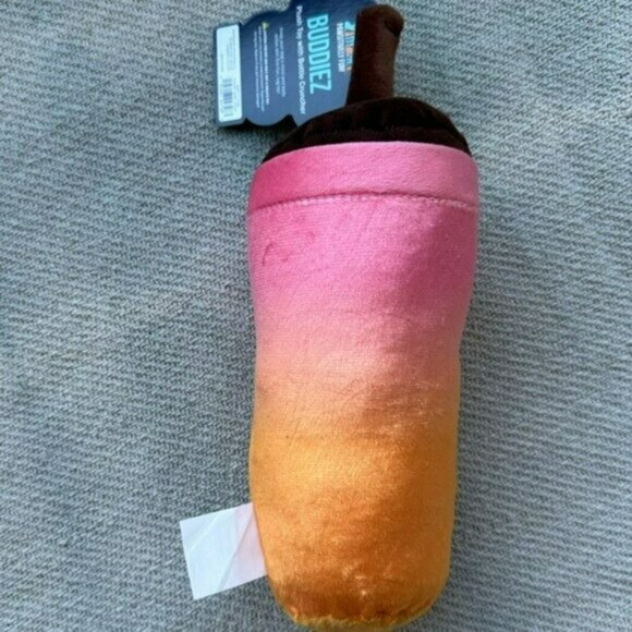 Boba Milk Tea Ombré Pink Plush Dog Toy with Bottle Cruncher NWT Gift - Picture 4 of 4
